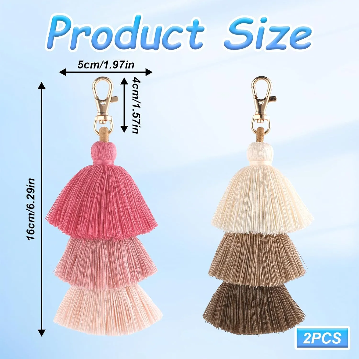 2 Pcs Colorful Tassel Keychain, Boho Handbag Purse Tassels Key Chain Pom Tassel Keychain Cute Layered Pendant for Women