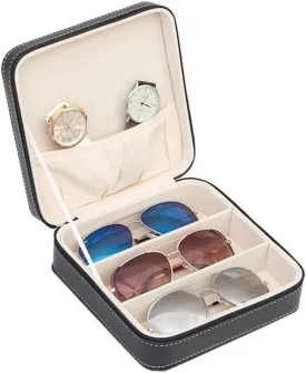 Aco&bebe House 3-Slot Travel Sunglass Organizer Collector - Faux Leather Jewelry Storage Case Box