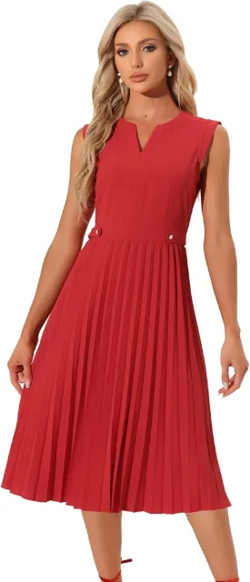 Allegra K Summer Dress for Women's 2024 Elegant Sleeveless V Neck A-Line Pleated Flowy Midi Dress