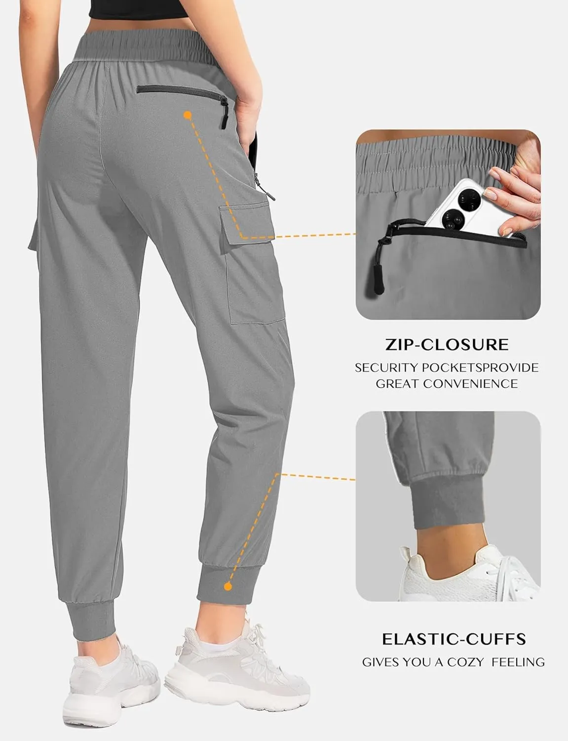Buauty Women's Hiking Pants - Lightweight Quick Dry Cargo Joggers with Pockets, Elastic Waist for Outdoor and Travel