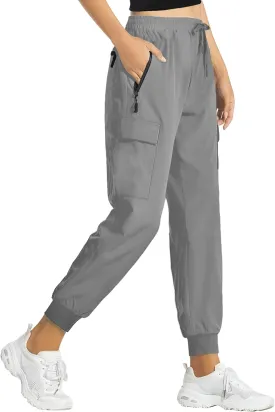 Buauty Women's Hiking Pants - Lightweight Quick Dry Cargo Joggers with Pockets, Elastic Waist for Outdoor and Travel