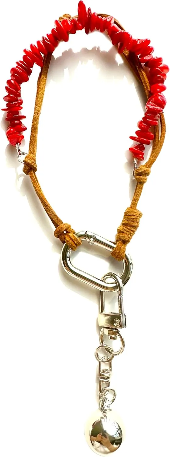 Cherry Bag Charm Crystal Stone Leather Rope Keychain Leather Tassel KeyChain Hand Woven