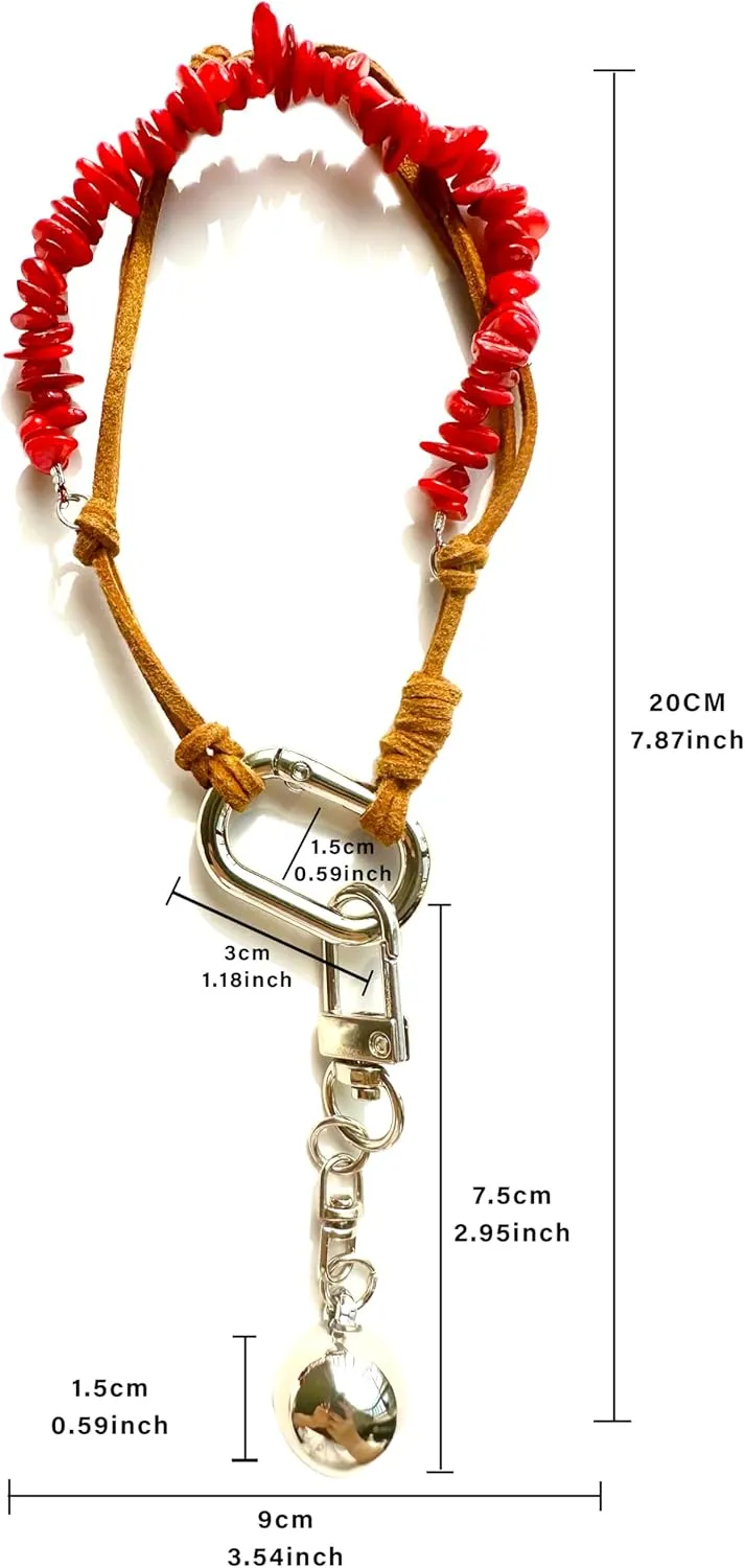 Cherry Bag Charm Crystal Stone Leather Rope Keychain Leather Tassel KeyChain Hand Woven