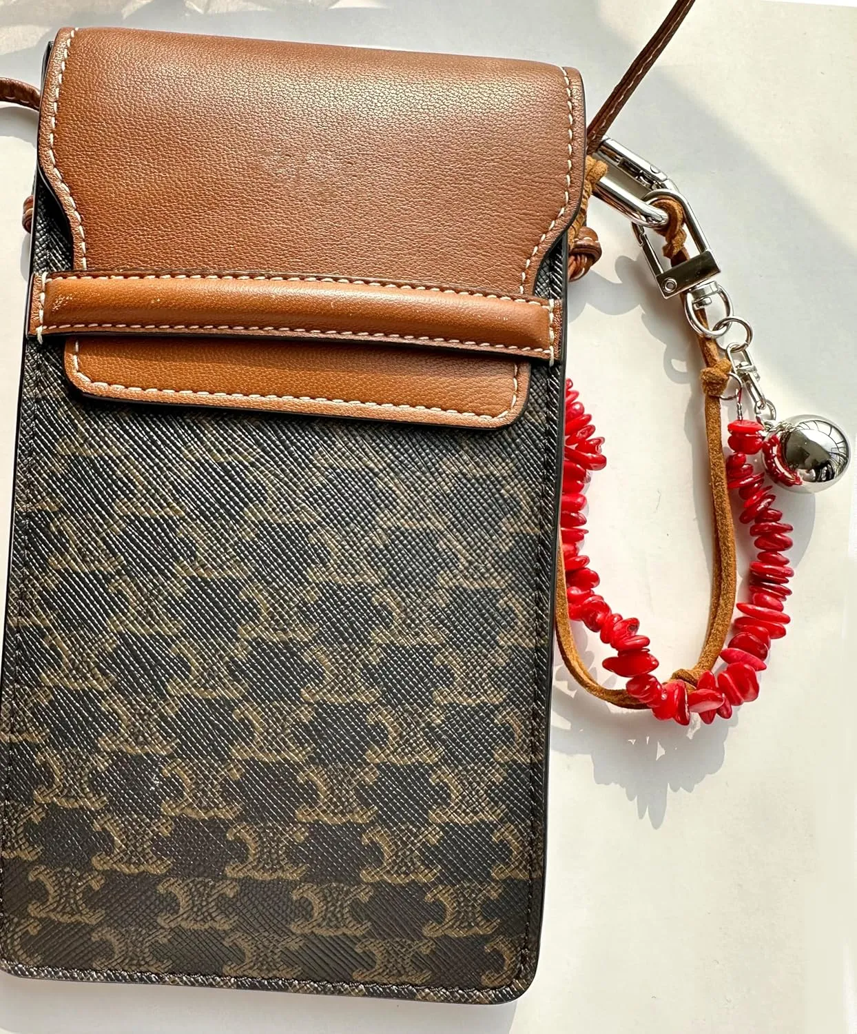 Cherry Bag Charm Crystal Stone Leather Rope Keychain Leather Tassel KeyChain Hand Woven