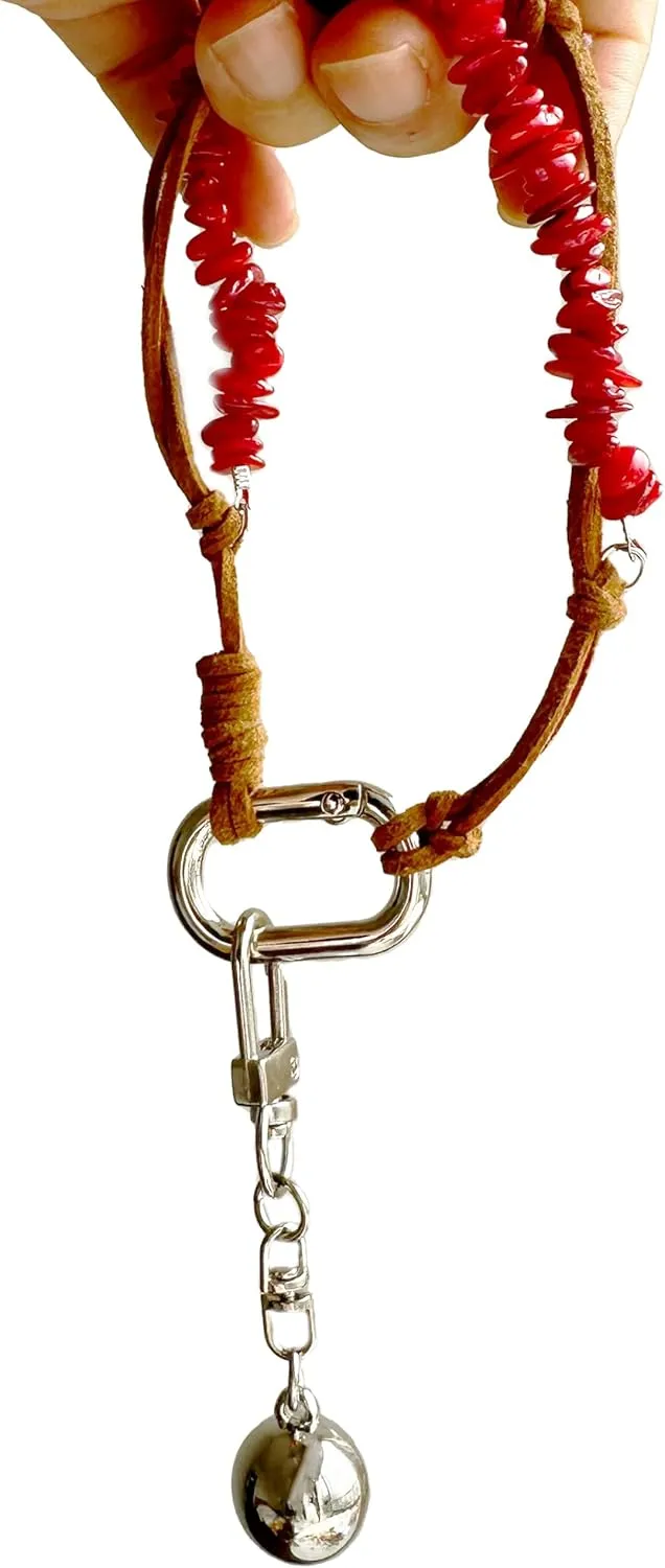 Cherry Bag Charm Crystal Stone Leather Rope Keychain Leather Tassel KeyChain Hand Woven