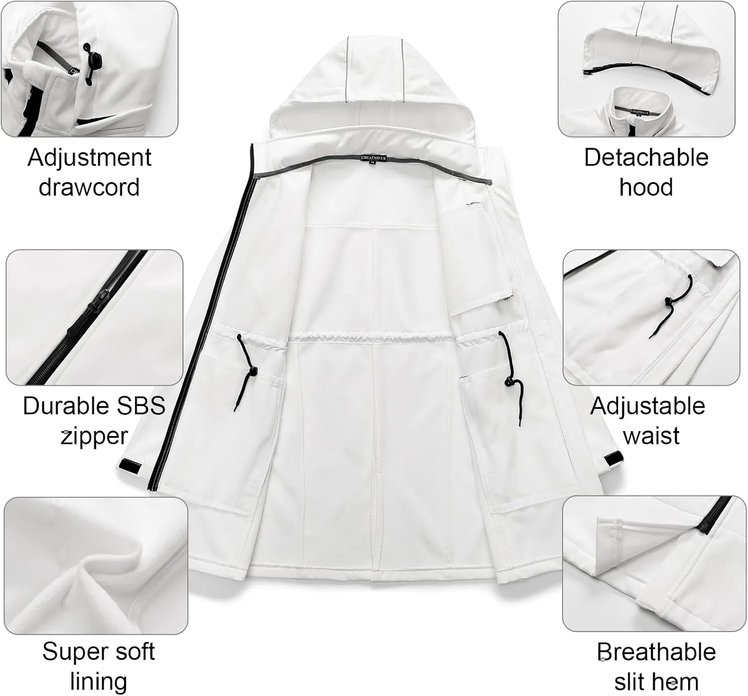 CREATMO US Women's Lightweight Waterproof Long Softshell Tactical Jacket Fleece Lined Windbreaker