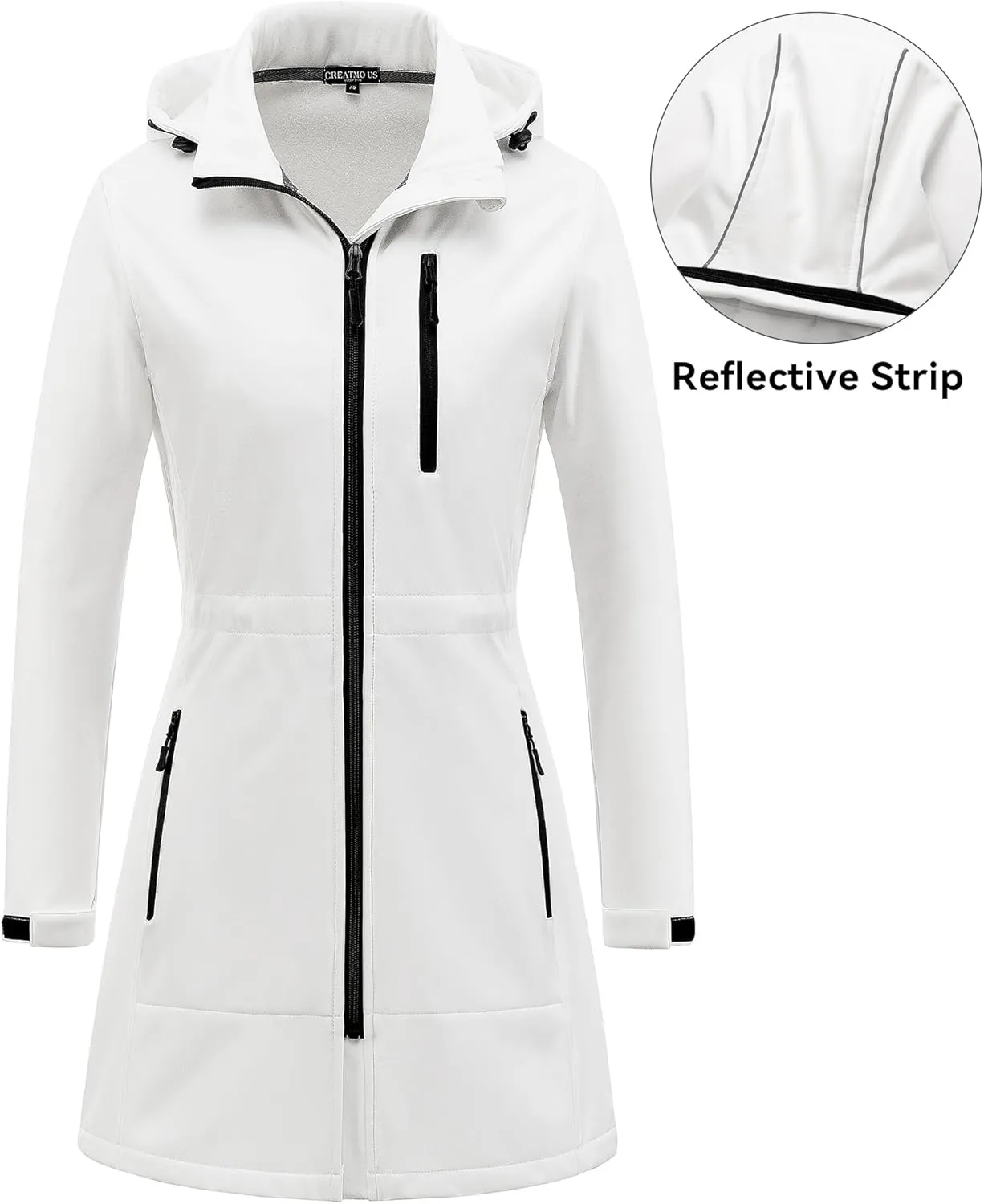 CREATMO US Women's Lightweight Waterproof Long Softshell Tactical Jacket Fleece Lined Windbreaker