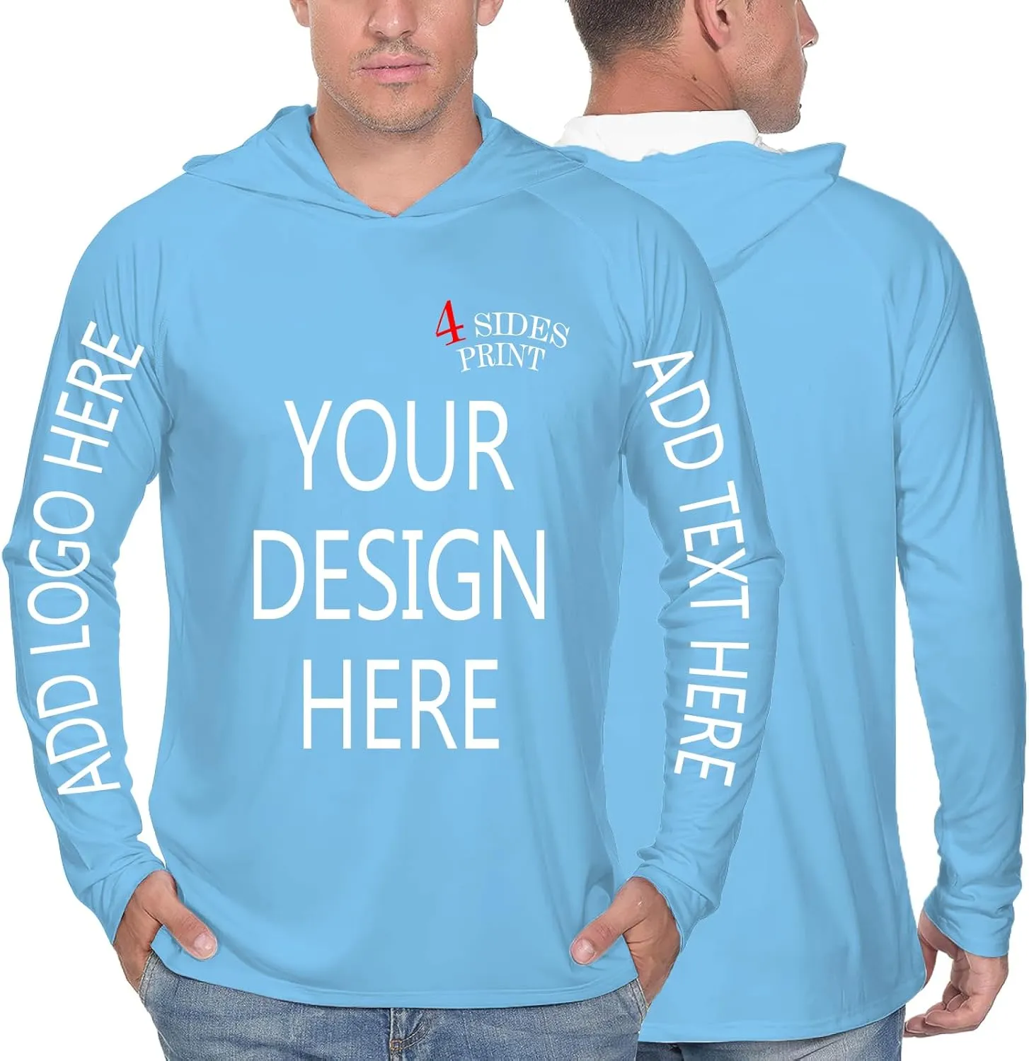 Custom Men's Sun Protection Hoodie Shirt Custom Hoodies Design Your Own Logo Text Customizable Long Sleeve T-Shirt