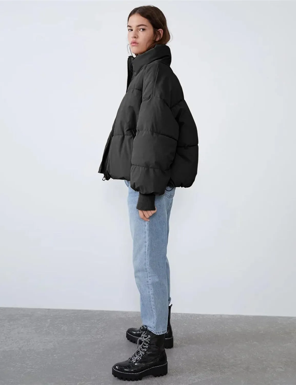Dqbeng Puffer Jacket Womens Winter Casual Warm Long Sleeve Zip Up Padded Coat