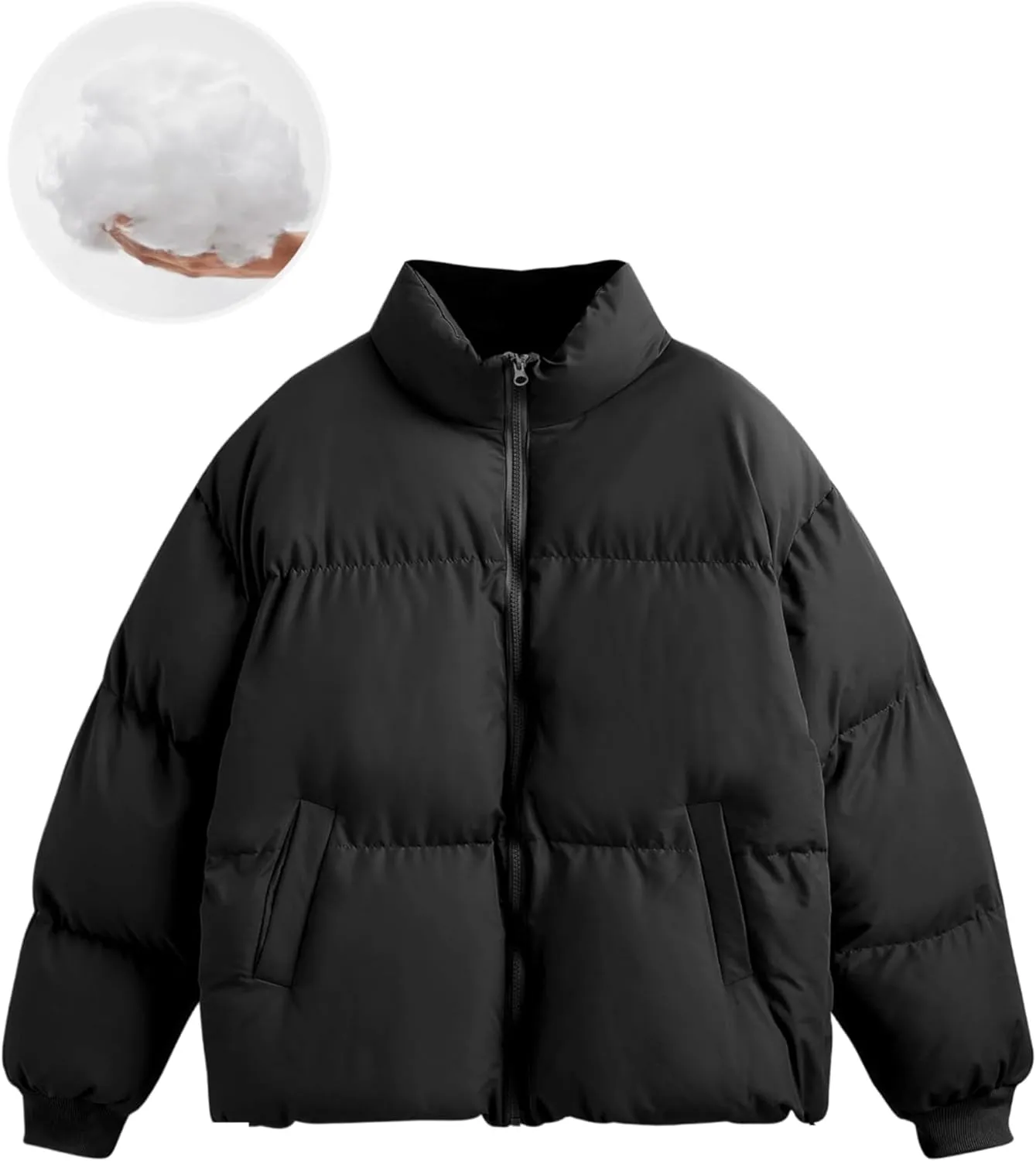 Dqbeng Puffer Jacket Womens Winter Casual Warm Long Sleeve Zip Up Padded Coat