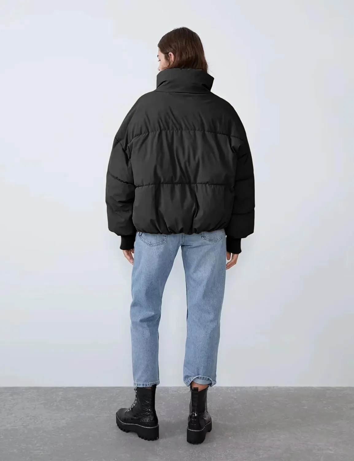 Dqbeng Puffer Jacket Womens Winter Casual Warm Long Sleeve Zip Up Padded Coat