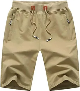 JustSun Mens Shorts Casual Sports with Elastic Waist Zipper Pockets