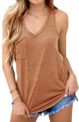 Laseily Women's V Neck Sleeveless Tank Tops Workout Yoga Loose Lightweight Flowy Summer Tee Shirts with Pocket