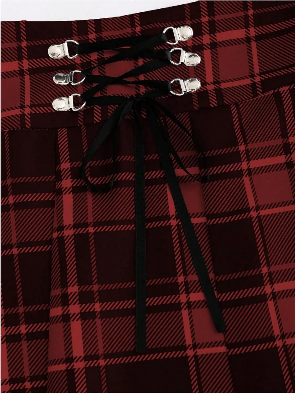 MakeMeChic Women's Y2K Plaid Lace Up Mini Skirt Pleated A Line Skater Skirts