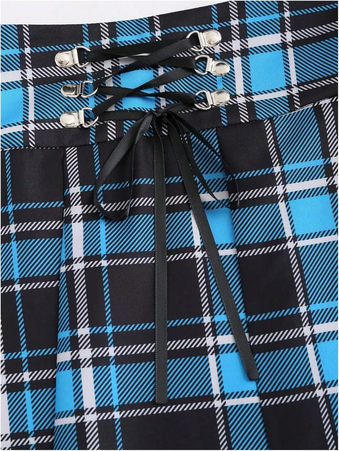 MakeMeChic Women's Y2K Plaid Lace Up Mini Skirt Pleated A Line Skater Skirts