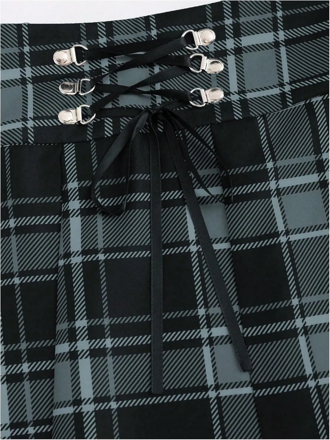 MakeMeChic Women's Y2K Plaid Lace Up Mini Skirt Pleated A Line Skater Skirts