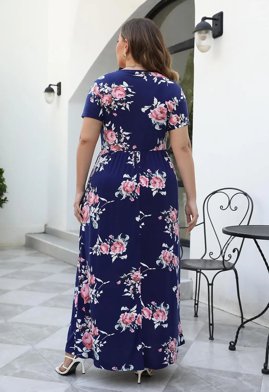 Nemidor Plus Size Maxi Dresses for Curvy Women Summer Casual Loose Short Sleeve Long Beach Dress with Pocket