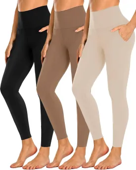 NEW YOUNG 3 Pack Leggings with Pockets for Women,High Waisted Tummy Control Workout Yoga Pants