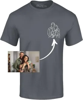 Personalized Custom Couples or Family Photo to Minimal Outline Sketch Art T-Shirt