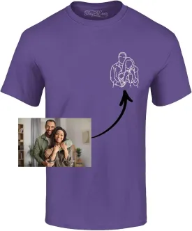 Personalized Custom Couples or Family Photo to Minimal Outline Sketch Art T-Shirt