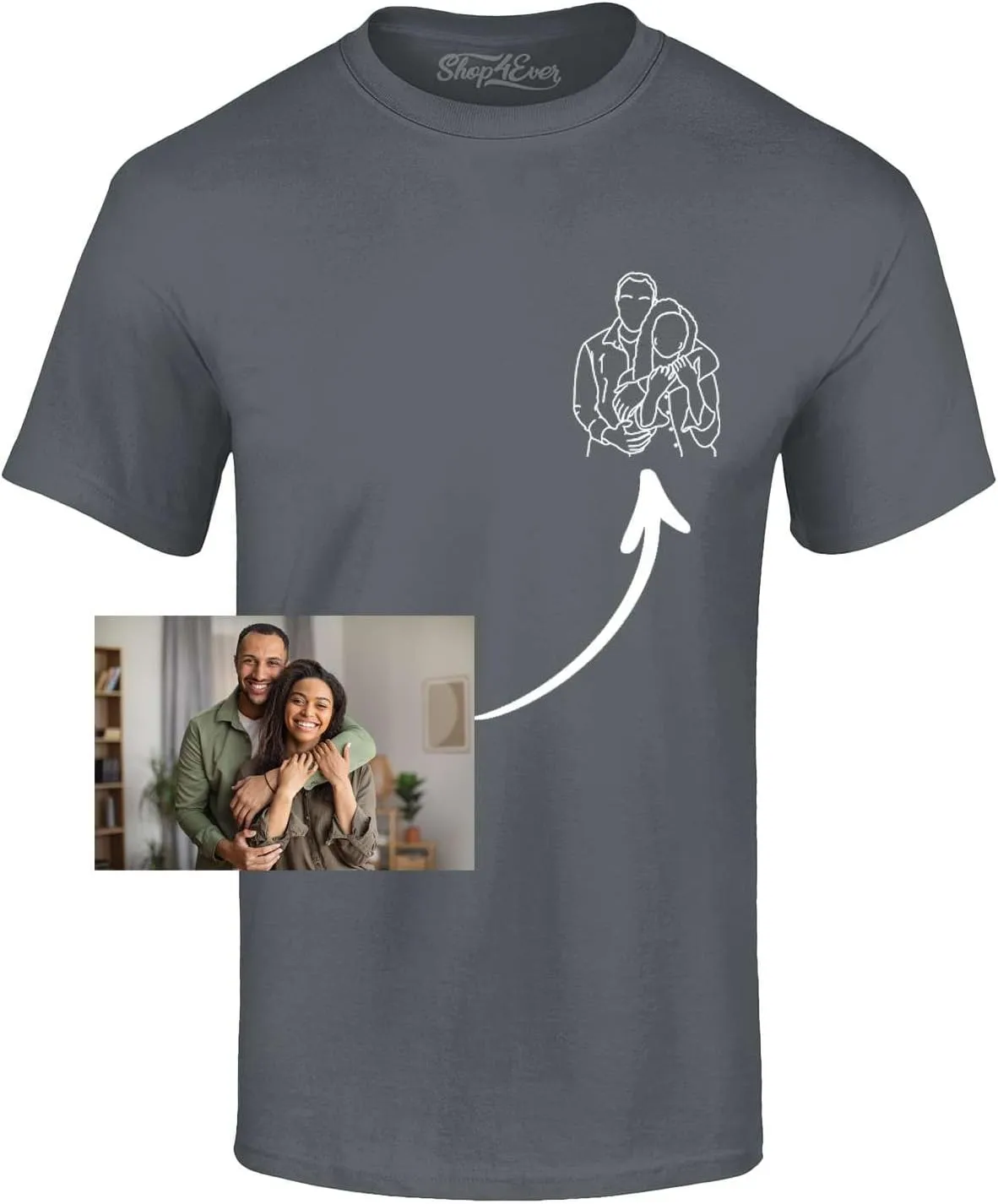 Personalized Custom Couples or Family Photo to Minimal Outline Sketch Art T-Shirt
