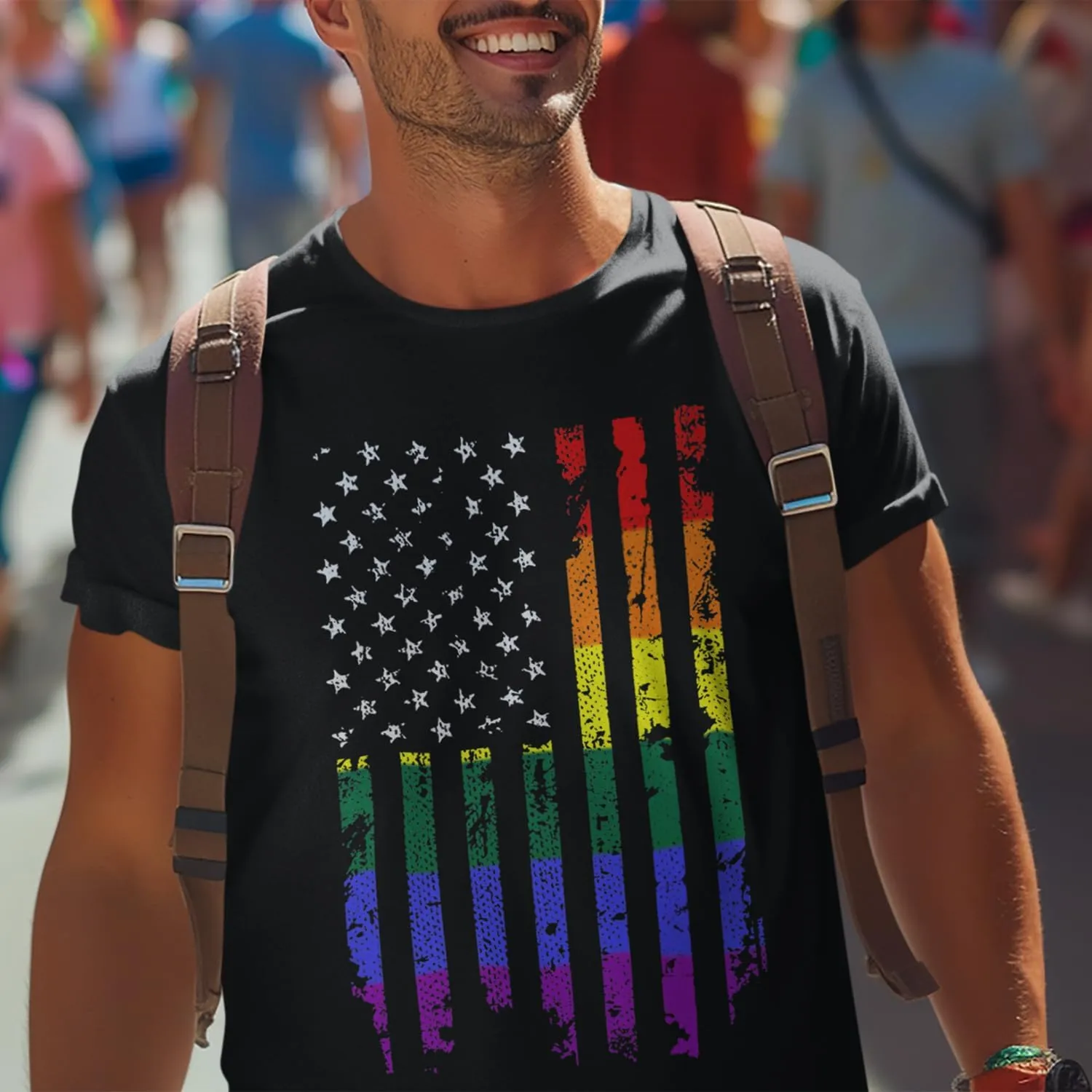 shop4ever Distressed Rainbow Flag T-Shirt Gay Pride Shirts