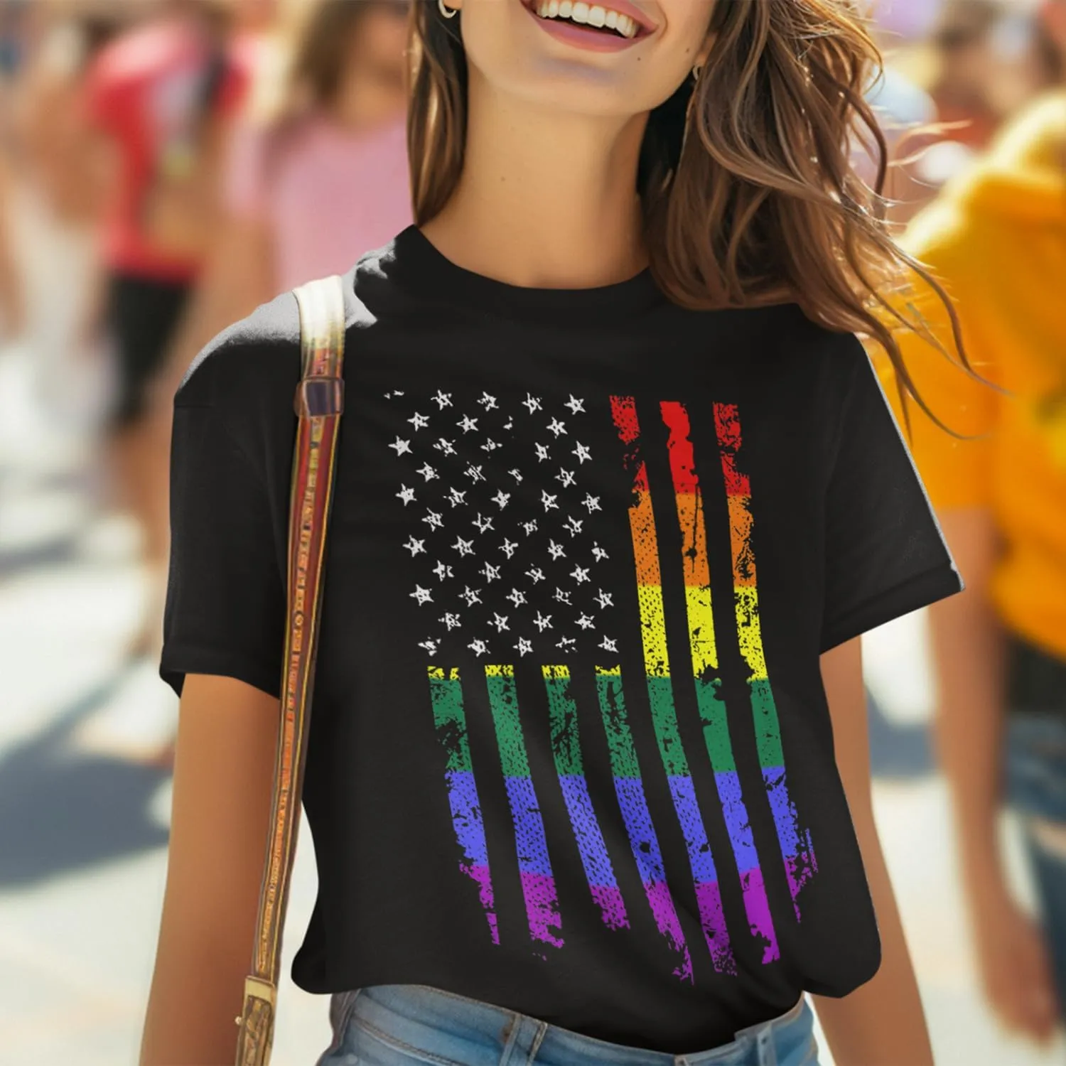 shop4ever Distressed Rainbow Flag T-Shirt Gay Pride Shirts