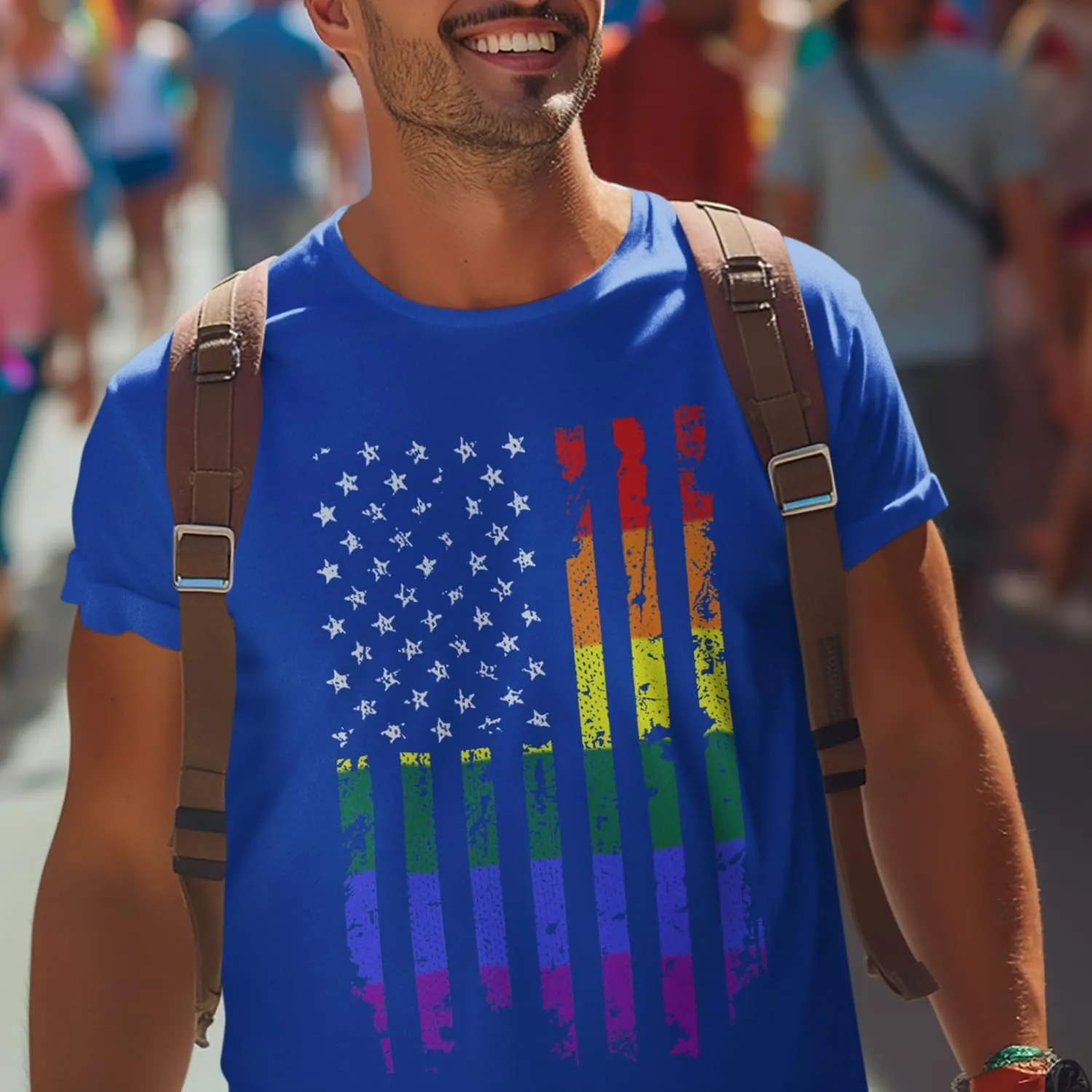 shop4ever Distressed Rainbow Flag T-Shirt Gay Pride Shirts