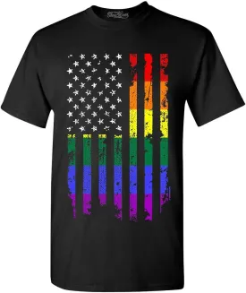shop4ever Distressed Rainbow Flag T-Shirt Gay Pride Shirts