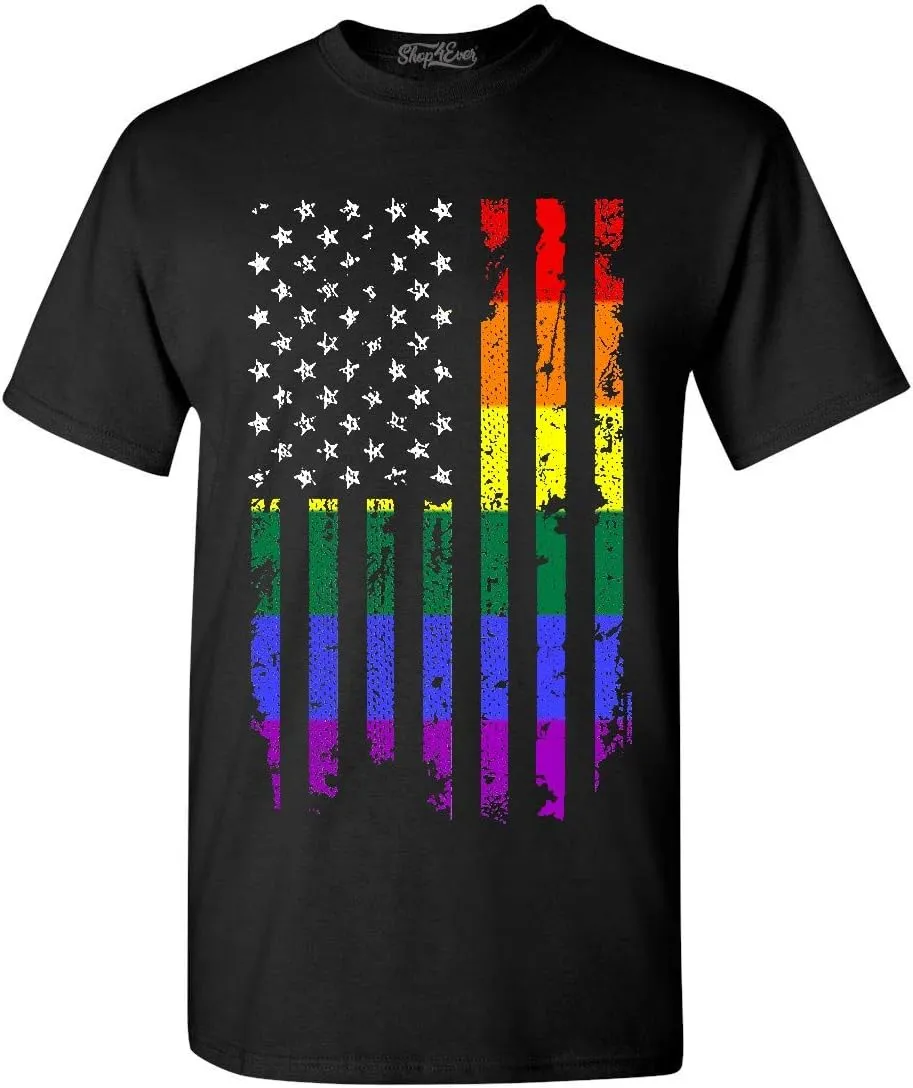 shop4ever Distressed Rainbow Flag T-Shirt Gay Pride Shirts