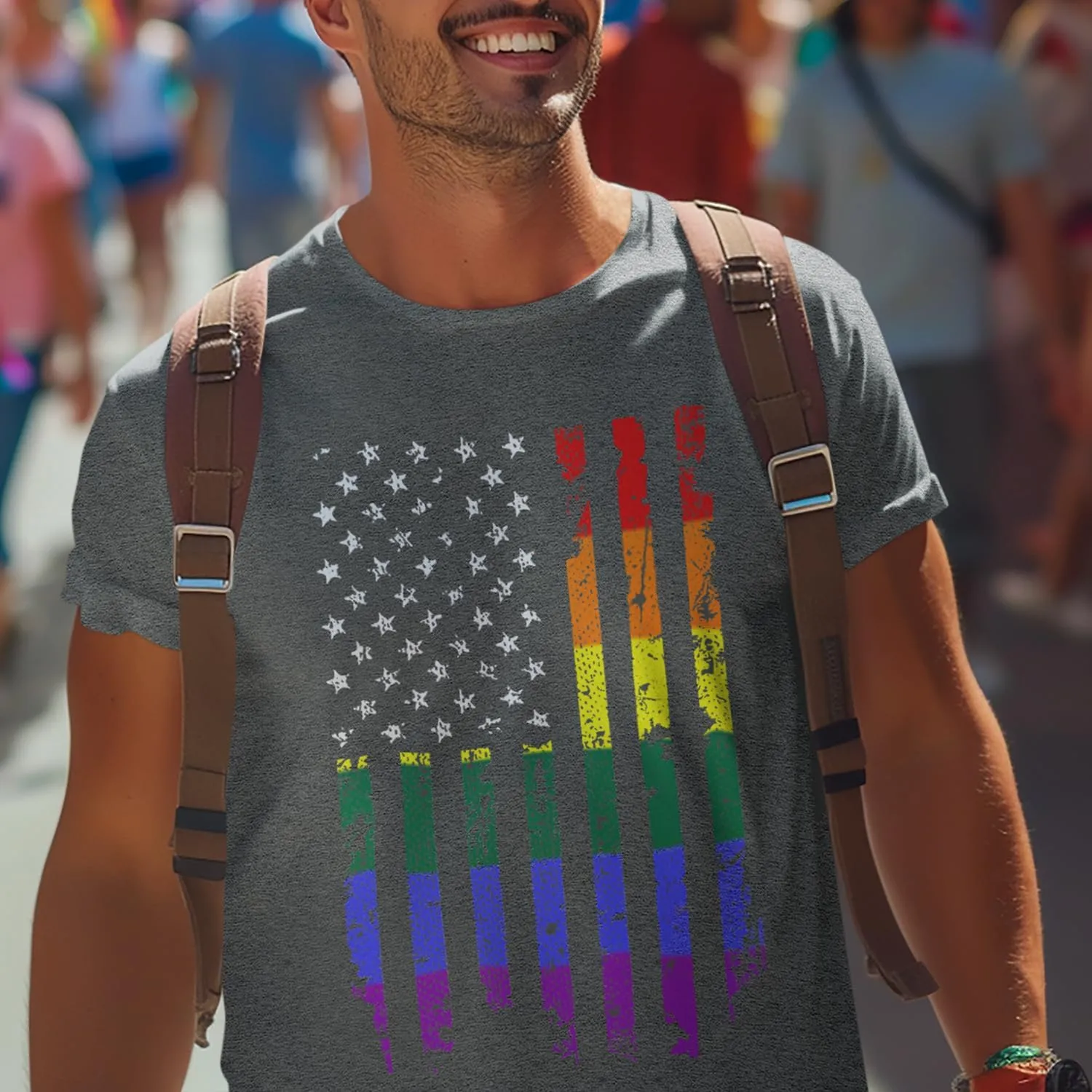 shop4ever Distressed Rainbow Flag T-Shirt Gay Pride Shirts