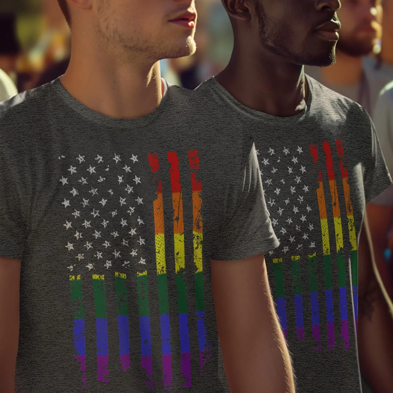 shop4ever Distressed Rainbow Flag T-Shirt Gay Pride Shirts