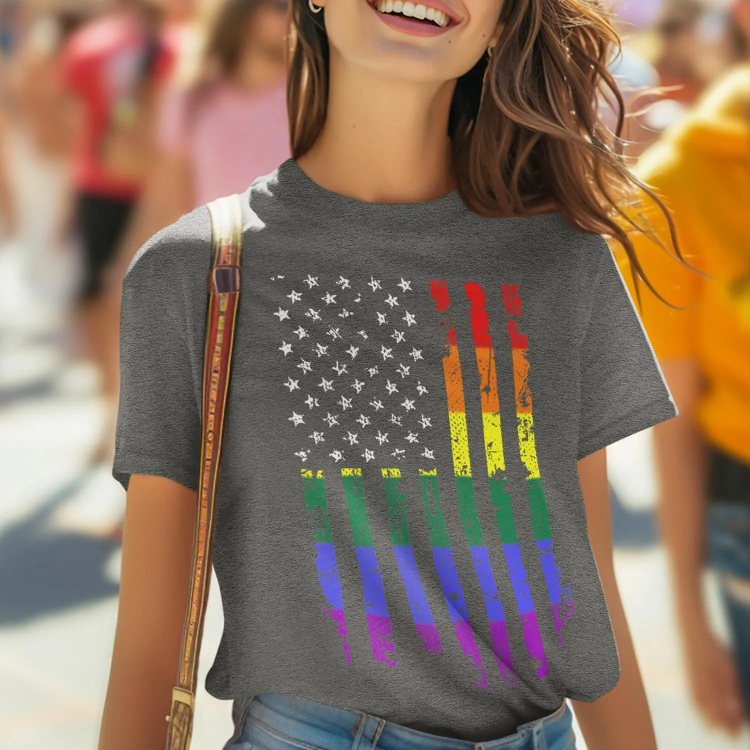 shop4ever Distressed Rainbow Flag T-Shirt Gay Pride Shirts