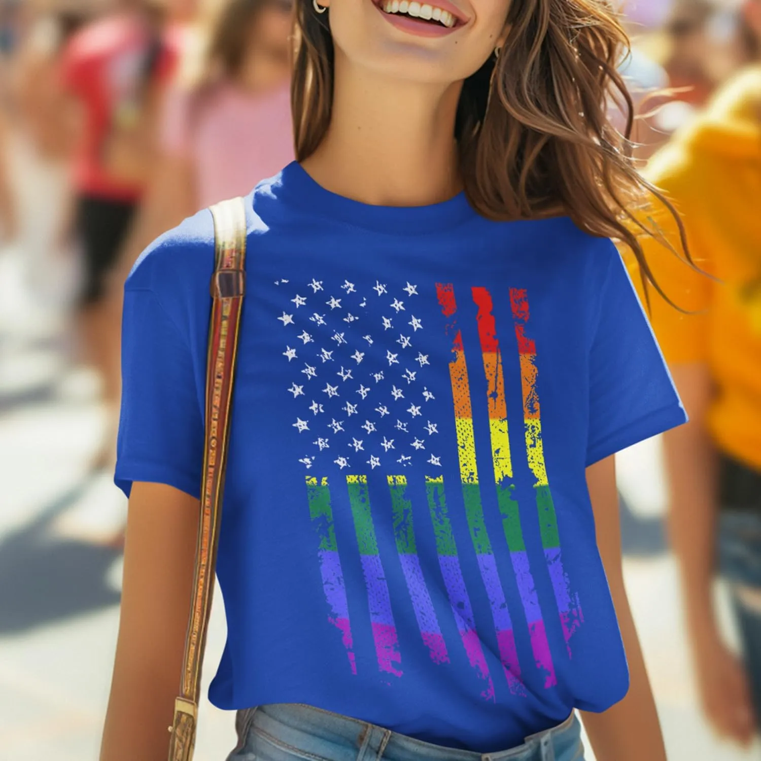 shop4ever Distressed Rainbow Flag T-Shirt Gay Pride Shirts