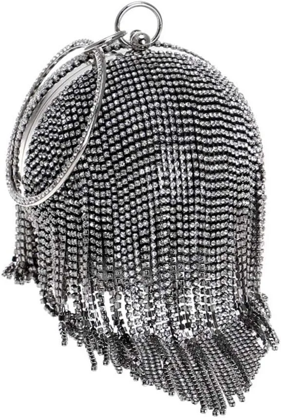 UMREN Women Round Ball Crystal Evening Clutch Purse Tassel Wedding Party Hand Bags