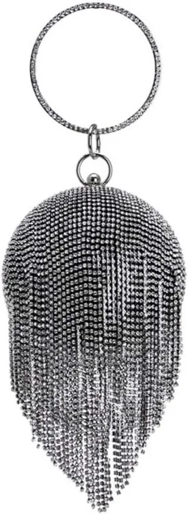 UMREN Women Round Ball Crystal Evening Clutch Purse Tassel Wedding Party Hand Bags