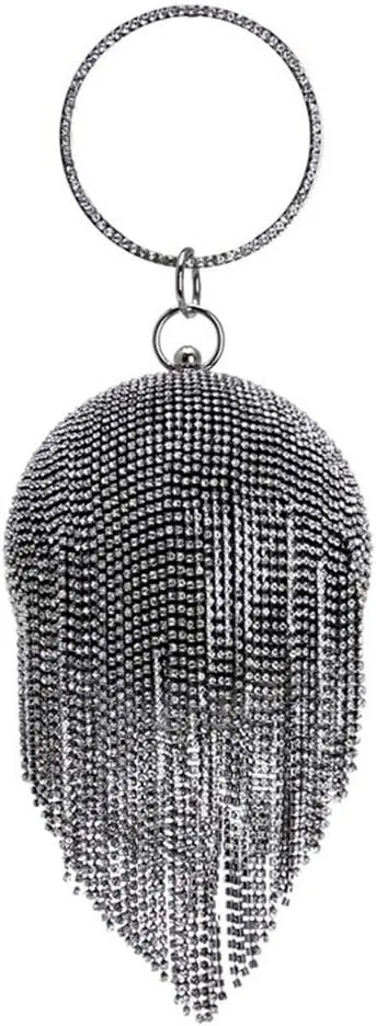 UMREN Women Round Ball Crystal Evening Clutch Purse Tassel Wedding Party Hand Bags