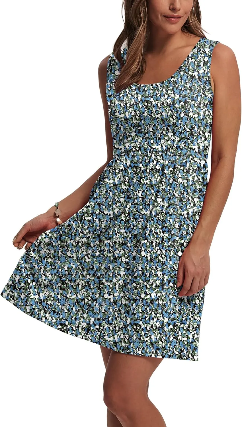 WIHOLL Women's Summer Dress 2025 A-Line Sleeveless Casual Sundress with Pockets Floral/Solid