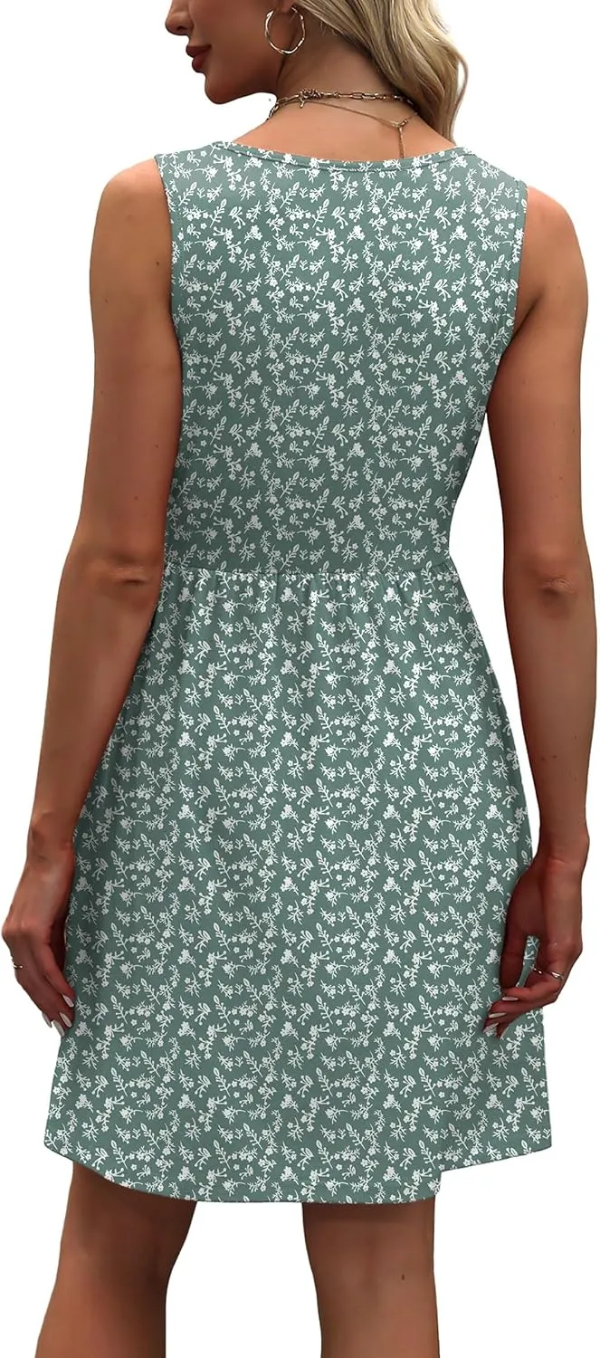 WIHOLL Women's Summer Dress 2025 A-Line Sleeveless Casual Sundress with Pockets Floral/Solid