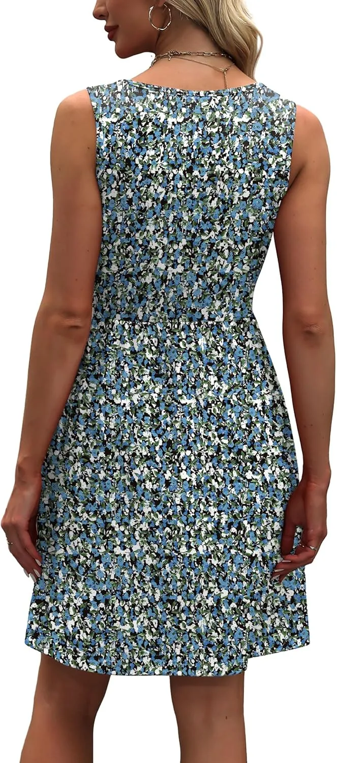 WIHOLL Women's Summer Dress 2025 A-Line Sleeveless Casual Sundress with Pockets Floral/Solid