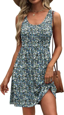 WIHOLL Women's Summer Dress 2025 A-Line Sleeveless Casual Sundress with Pockets Floral/Solid