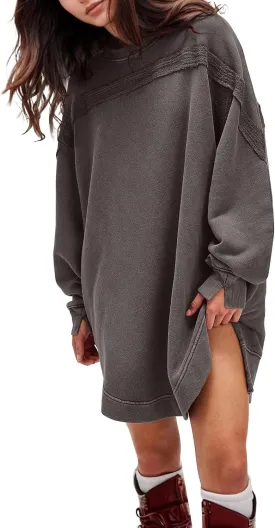Women Casual Dresses Oversized Long Sleeve Sweatshirt Dresses Crewneck Tunic Tops Pullover Loose Fitting Mini Dresses