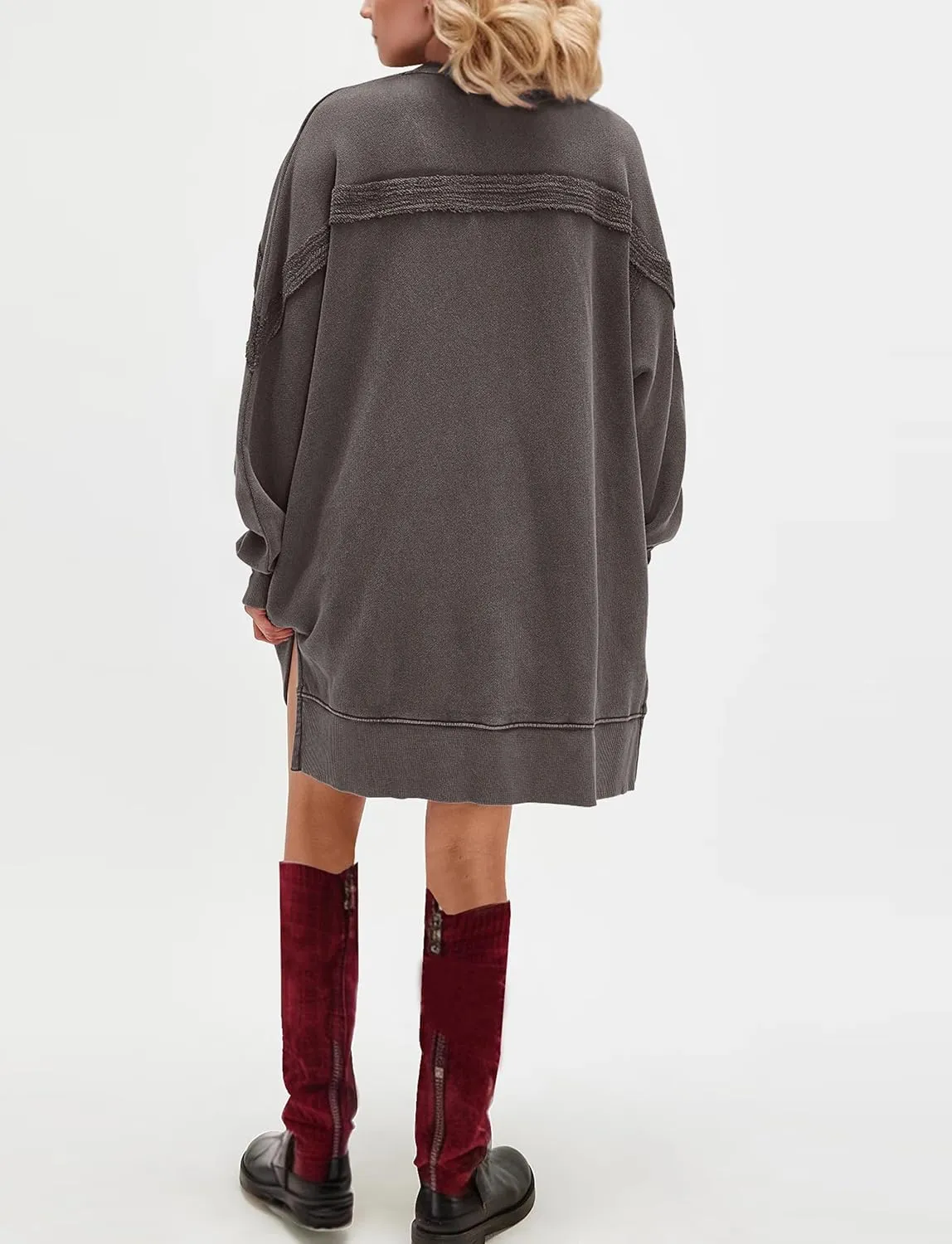 Women Casual Dresses Oversized Long Sleeve Sweatshirt Dresses Crewneck Tunic Tops Pullover Loose Fitting Mini Dresses
