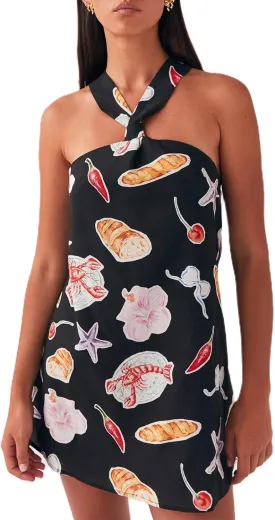 Women Y2K Halter Mini Dress Sexy Sleeveles Open Back Slim Fit Short Dress Tie Back Cocktail Party Night Out Sundress
