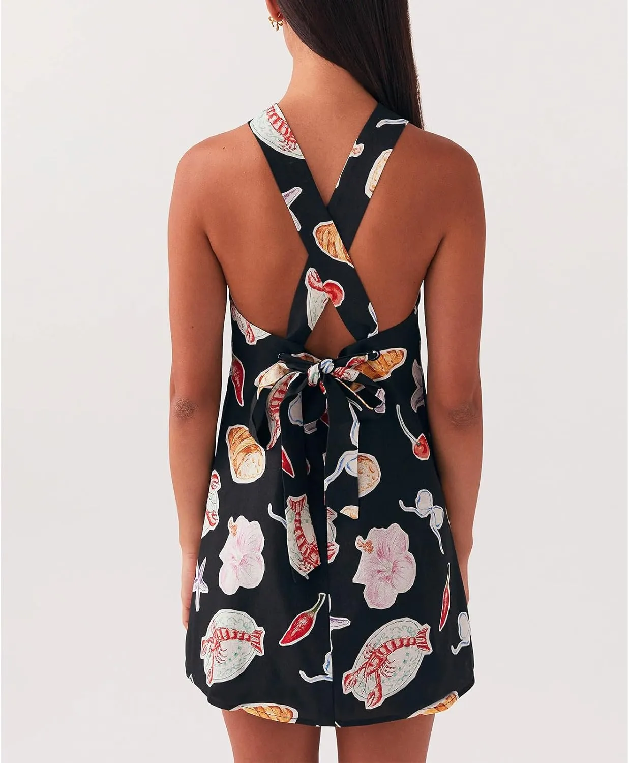 Women Y2K Halter Mini Dress Sexy Sleeveles Open Back Slim Fit Short Dress Tie Back Cocktail Party Night Out Sundress