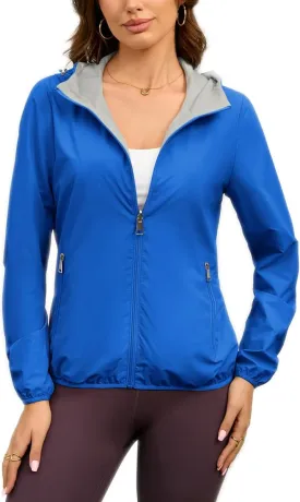 Womens Reversible Rain Jacket Lightweight Waterproof Windbreaker Jacket Outdoor Active Portable Raincoat