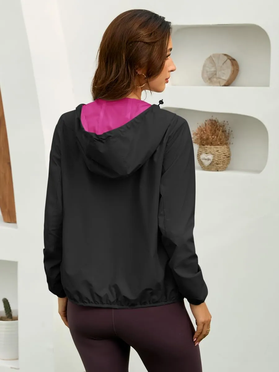 Womens Reversible Rain Jacket Lightweight Waterproof Windbreaker Jacket Outdoor Active Portable Raincoat