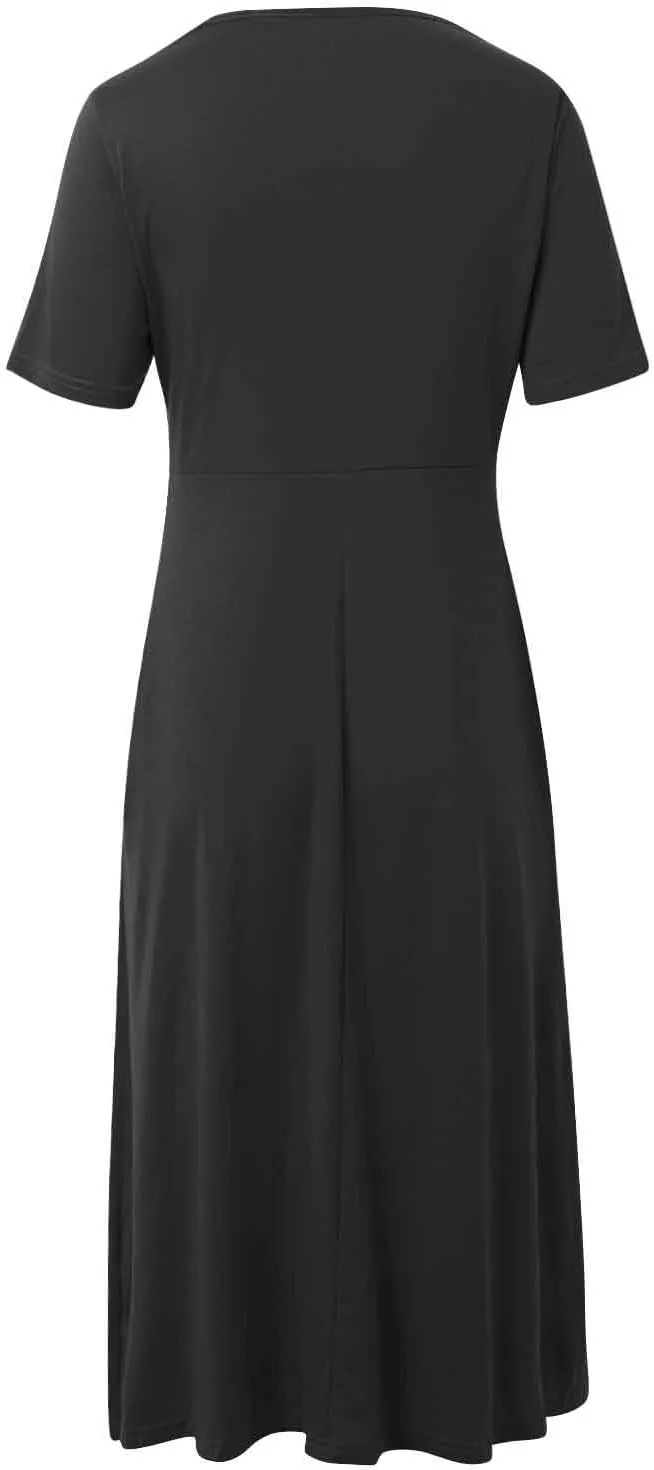 Women's Summer Dresses Short Sleeve V Neck Casual Boho Maxi Beach Dress Plus Size Flowy Long Sundress with Pockets