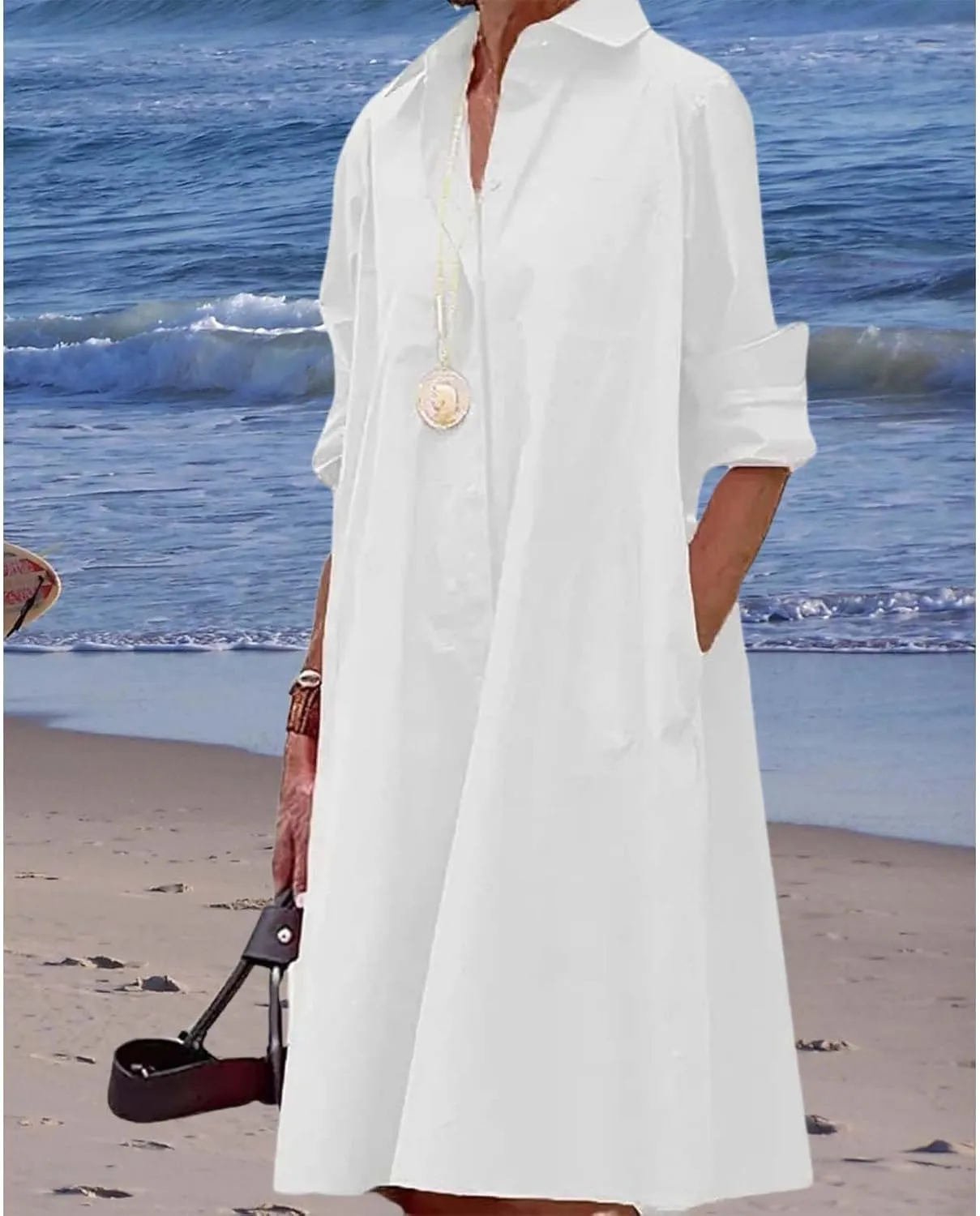 Womens Wedding Guest Button Down Dress Plus Size Linen Elegant Maxi Dress Cotton Long Lapel Shirtdress 2025 Swing