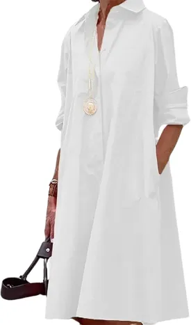 Womens Wedding Guest Button Down Dress Plus Size Linen Elegant Maxi Dress Cotton Long Lapel Shirtdress 2025 Swing
